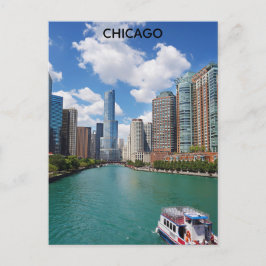 Chicago Illinois River CIty Skyline Travel Photo Vykort