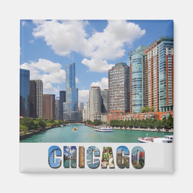 Chicago Illinois River Skyline Photo Magnet (Framsidan)