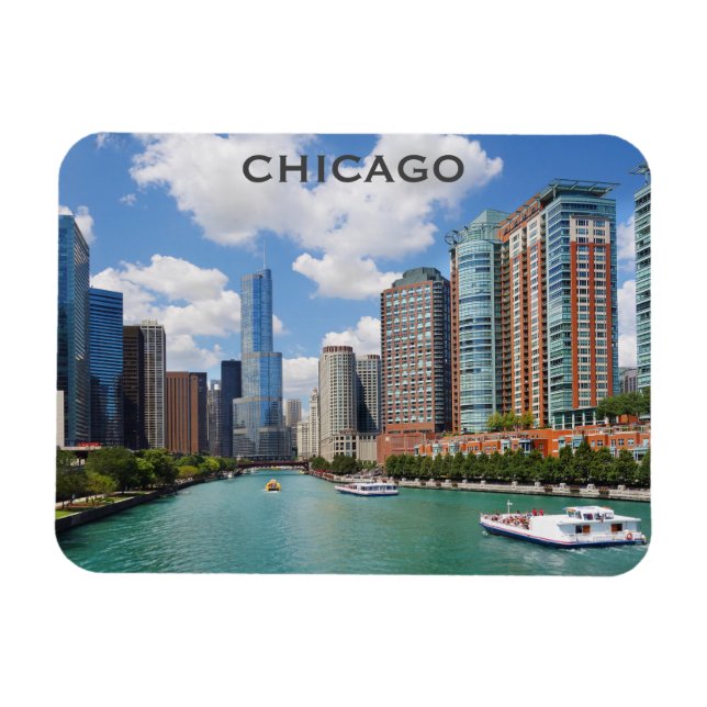 Chicago Illinois River Skyline Photo Magnet (Horisontell)