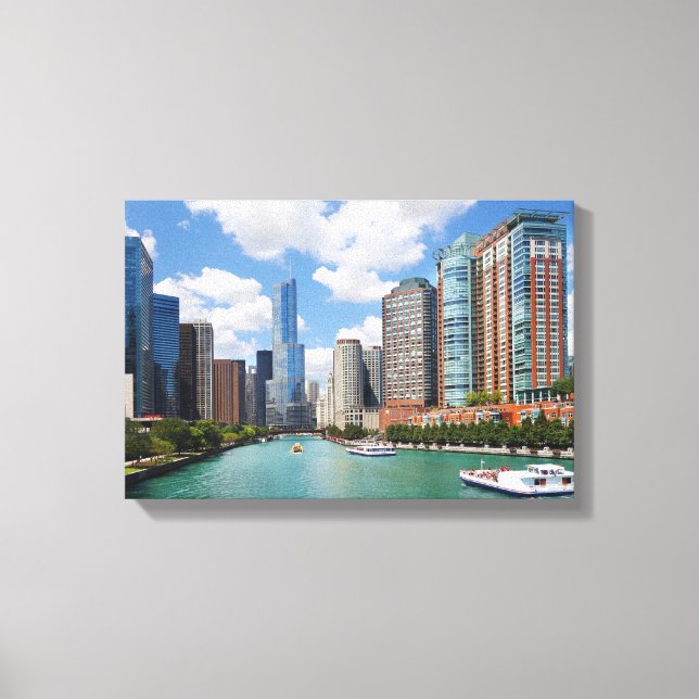 Chicago Illinois River Skyline Travel Photo Canvastryck (Framsida)