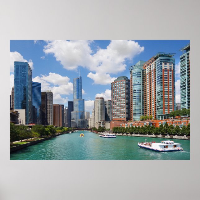 Chicago Illinois River Skyline Travel Photo Poster (Framsidan)