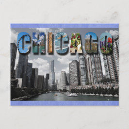 Chicago Illinois River Skyline Travel Photo Vykort