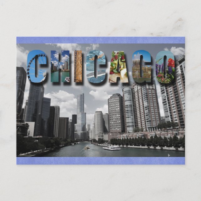 Chicago Illinois River Skyline Travel Photo Vykort (Framsida)