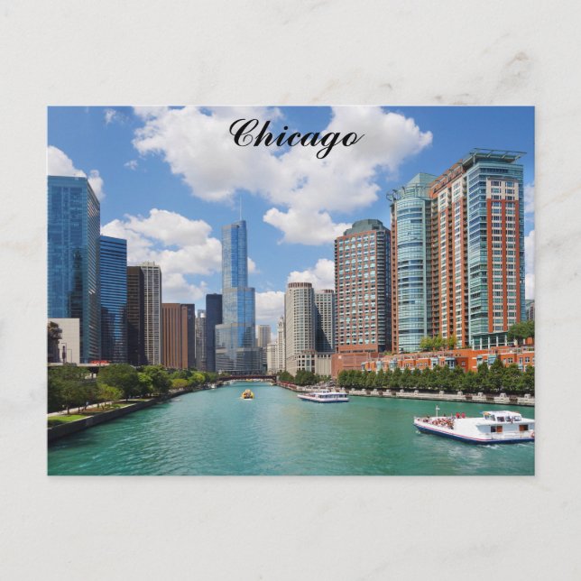 Chicago Illinois River Skyline Travel Photo Vykort (Framsida)