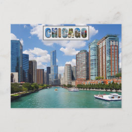 Chicago Illinois River Skyline Travel Photo Vykort