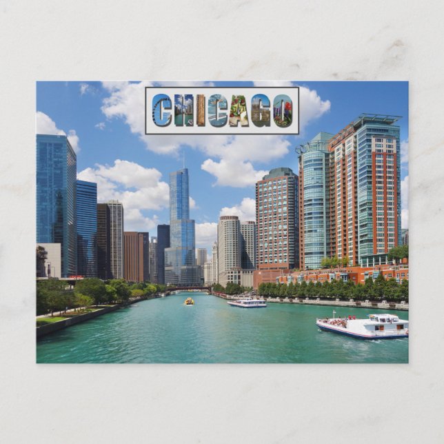 Chicago Illinois River Skyline Travel Photo Vykort (Framsida)