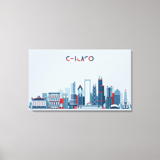 Chicago, Illinois | Röd, vit och blå Skyline Canvastryck (Framsida)