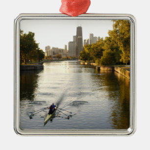 Chicago, Illinois, roddare i Lincoln Park lagun Julgransprydnad Metall