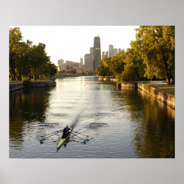 Chicago, Illinois, Rowers i Lincoln Park-lagunen Poster (Framsidan)
