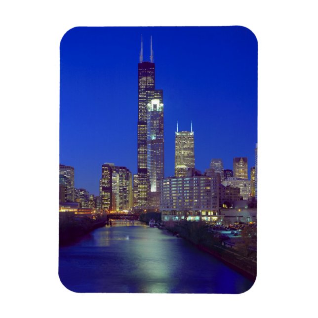 Chicago, Illinois, Silhuett av stan på natten med  Magnet (Vertikal)
