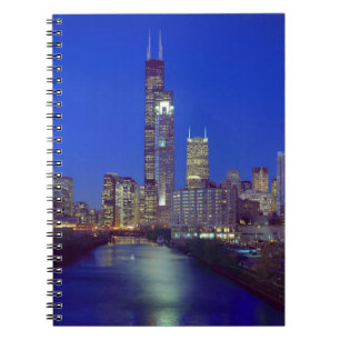 Chicago, Illinois, Silhuett på natten med Chicago Anteckningsbok Med Spiral
