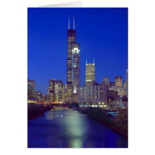 Chicago, Illinois, Silhuett på natten med Chicago Hälsningskort