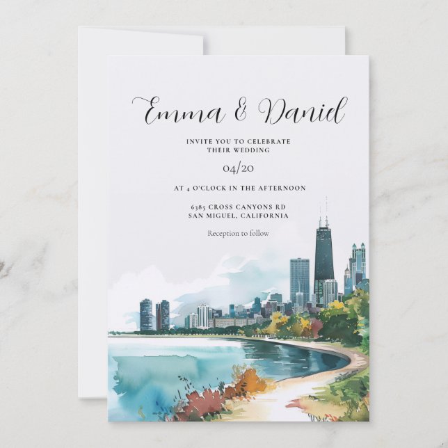 Chicago Illinois Siluett Bröllop Inbjudningar (Framsida)