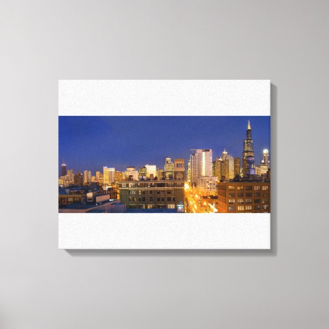 Chicago, Illinois, siluett fotograferad från West  Canvastryck (Framsida)