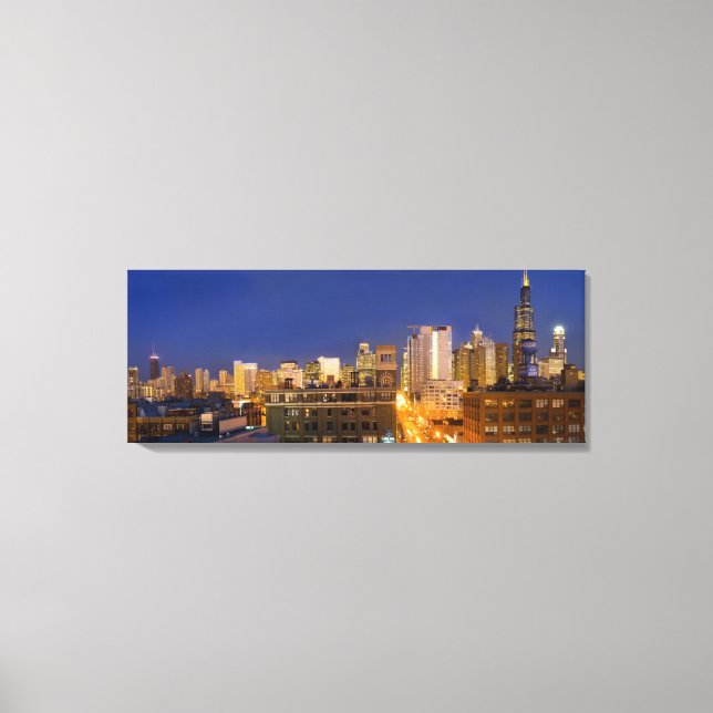 Chicago, Illinois, siluett fotograferad från West  Canvastryck (Framsida)