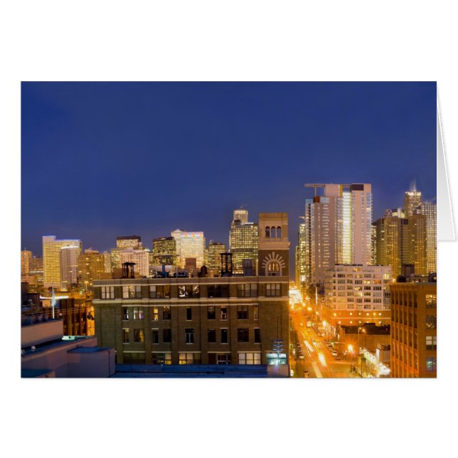 Chicago, Illinois, siluett fotograferad från West  Hälsningskort (Framsidan Horizontal)
