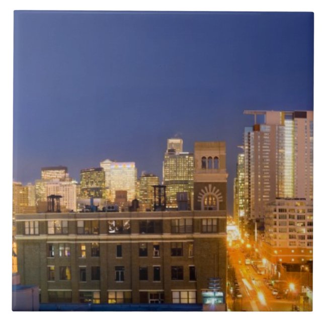 Chicago, Illinois, siluett fotograferad från West  Kakelplatta (Framsidan)