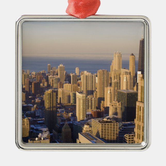 Chicago, Illinois, Siluett från Sears Tower Julgransprydnad Metall (Framsidan)