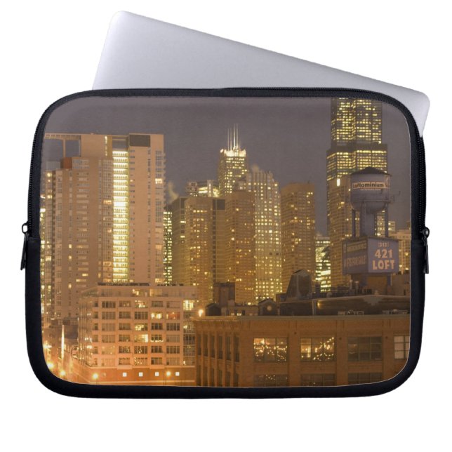 Chicago, Illinois, Siluett från West Loop vid Laptop Sleeve (Framsidan)