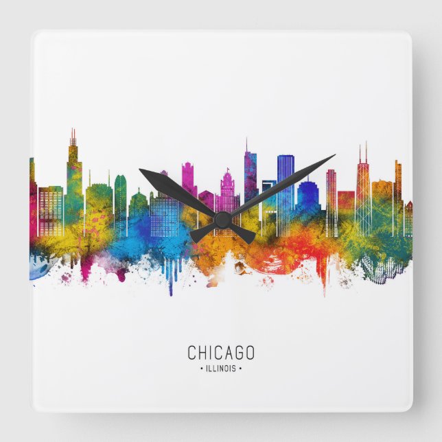 Chicago Illinois Siluett Fyrkantig Klocka (Framsida)