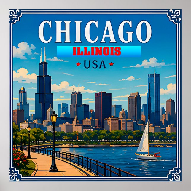 🌆 Chicago Illinois Siluett Minnesresa från Semest Poster (Framsidan)