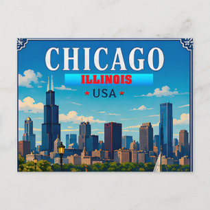 🌆 Chicago Illinois Siluett Minnesresa Vykort
