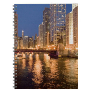 Chicago, Illinois, Siluett och Chicagofloden klock Anteckningsbok Med Spiral