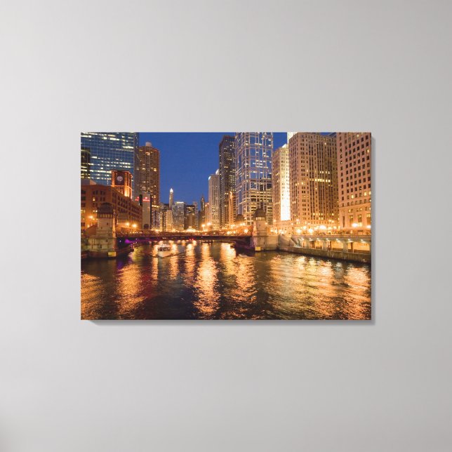 Chicago, Illinois, Siluett och Chicagofloden klock Canvastryck (Framsida)