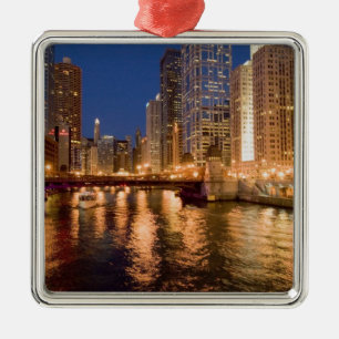 Chicago, Illinois, Siluett och Chicagofloden klock Julgransprydnad Metall