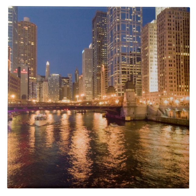 Chicago, Illinois, Siluett och Chicagofloden klock Kakelplatta (Framsidan)