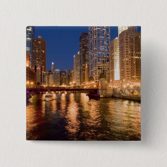 Chicago, Illinois, Siluett och Chicagofloden klock Knapp (Framsida)