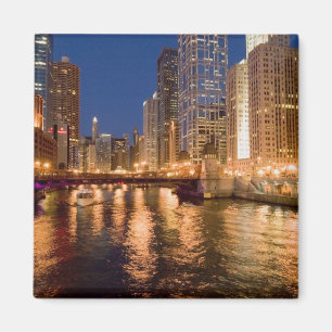 Chicago, Illinois, Siluett och Chicagofloden klock Magnet