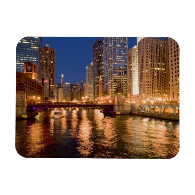 Chicago, Illinois, Siluett och Chicagofloden klock Magnet (Horisontell)