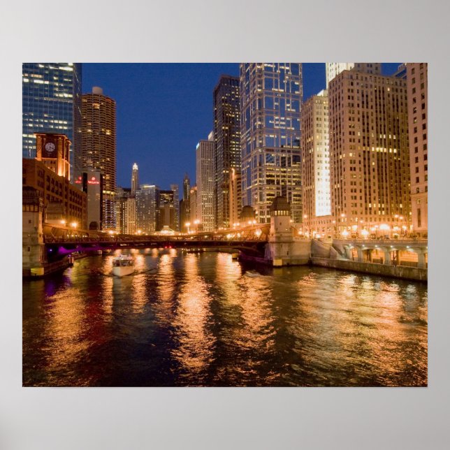 Chicago, Illinois, Siluett och Chicagofloden klock Poster (Framsidan)