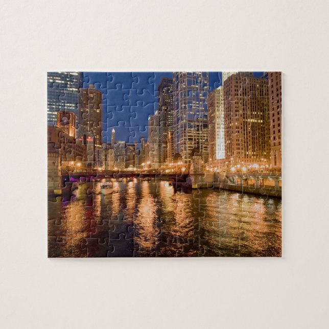 Chicago, Illinois, Siluett och Chicagofloden klock Pussel (Horisontell)