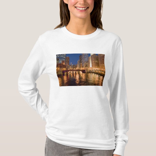 Chicago, Illinois, Siluett och Chicagofloden klock Tee Shirt (Framsida)