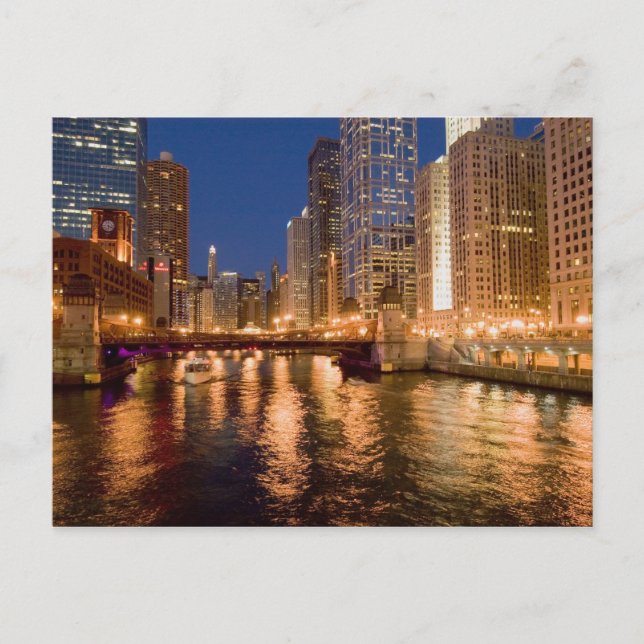 Chicago, Illinois, Siluett och Chicagofloden klock Vykort (Framsida)