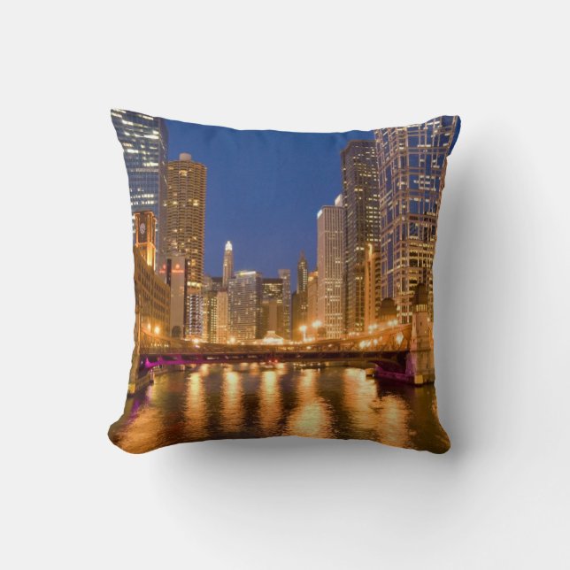 Chicago, Illinois, Siluett och Chicagofloden Kudde (Framsida)