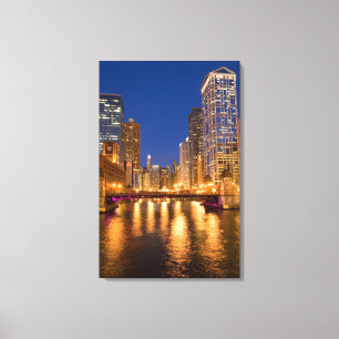 Chicago, Illinois, Siluett och Chicagofloden vid Canvastryck