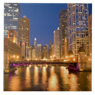 Chicago, Illinois, Siluett och Chicagofloden vid Kakelplatta