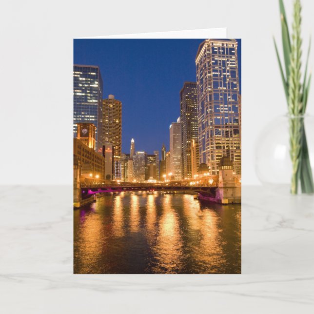 Chicago, Illinois, Siluett och Chicagofloden vid Kort (Framsida)