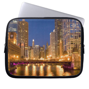 Chicago, Illinois, Siluett och Chicagofloden vid Laptop Sleeve