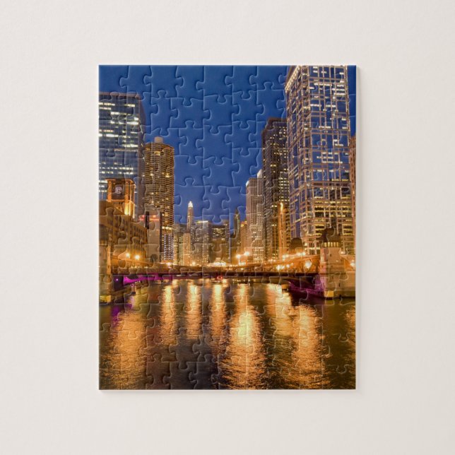 Chicago, Illinois, Siluett och Chicagofloden vid Pussel (Vertikal)
