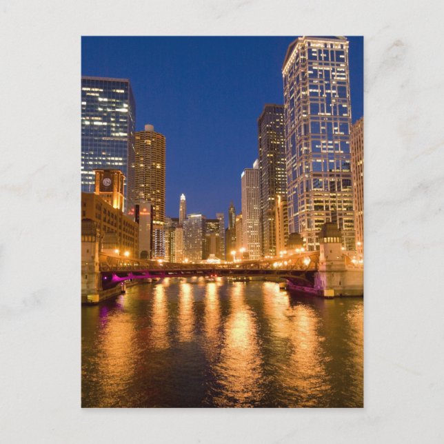 Chicago, Illinois, Siluett och Chicagofloden vid Vykort (Framsida)