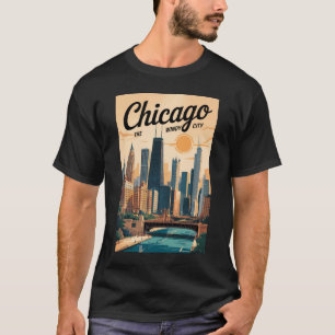 Chicago Illinois Siluett Resa Konst Vintage T Shirt