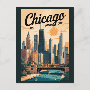 Chicago Illinois Siluett Resa Konst Vintage Vykort