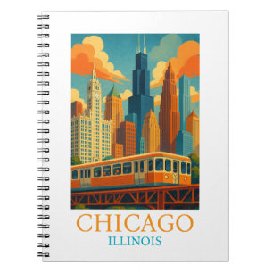Chicago Illinois Siluett Vintage Konst Resa Anteckningsbok