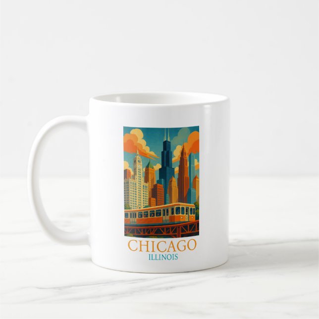 Chicago Illinois Siluett Vintage Konst Resa Kaffemugg (Vänster)