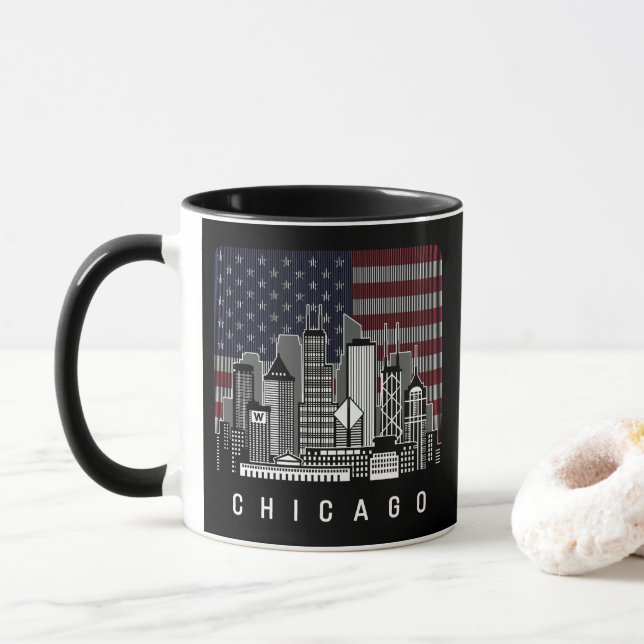 Chicago Illinois Skyline American Flagga Mugg (Med munk)