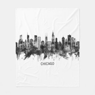 Chicago Illinois Skyline BW Fleecefilt